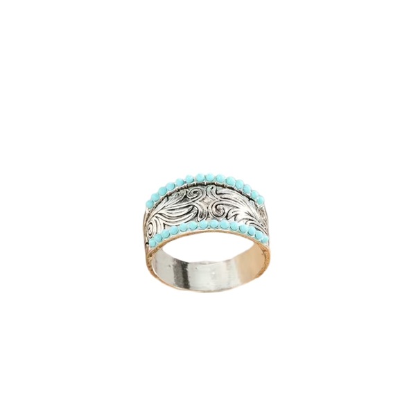Silver and Turquoise Lined Unisex Ring - Picture 3 of 5